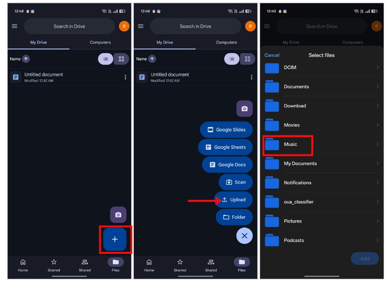 Transferir música a Google Drive