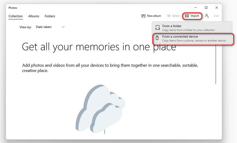 Importar foto con la aplicación Fotos de Windows