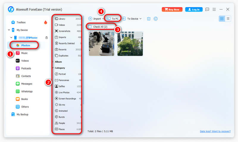 Seleccionar y exportar fotos con Fonease