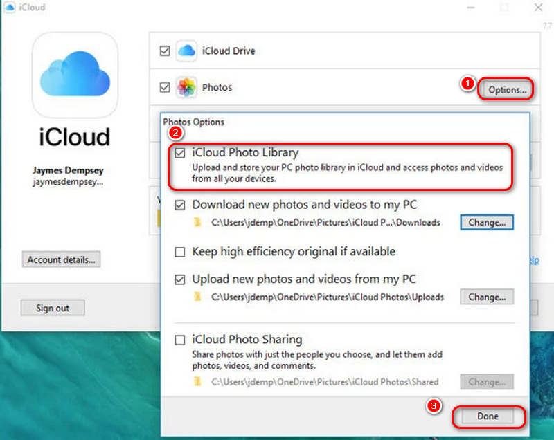 Sincronizar fotos de iCloud en Windows