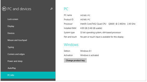 Comprobación de la versión de Windows 8