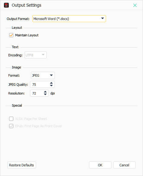 Configuración de palabras