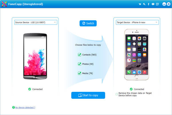 Conecte LG G3 y iPhone 6 a FoneCopy