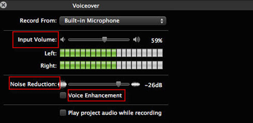 Ajustes de voz en off en iMovie