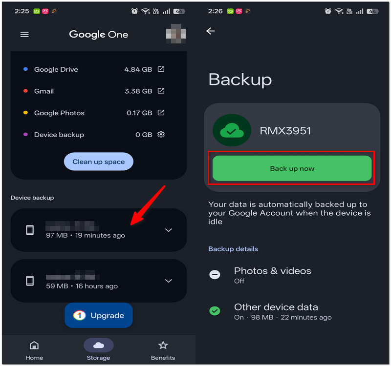 Seleccione el teléfono de copia de seguridad del dispositivo