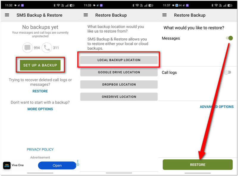 Utilice la aplicación de copia de seguridad y restauración de SMS del operador.