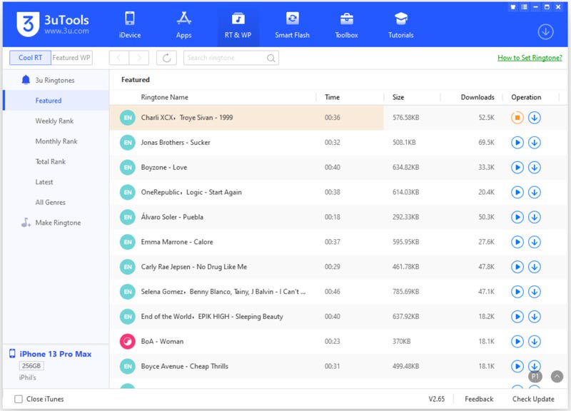 3uTools Descargar tonos de llamada Fondos de pantalla