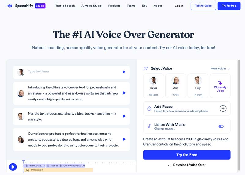 Generador de voz en off Speechify AI