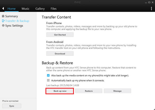 Copia de seguridad de HTC con HTC Sync Manager