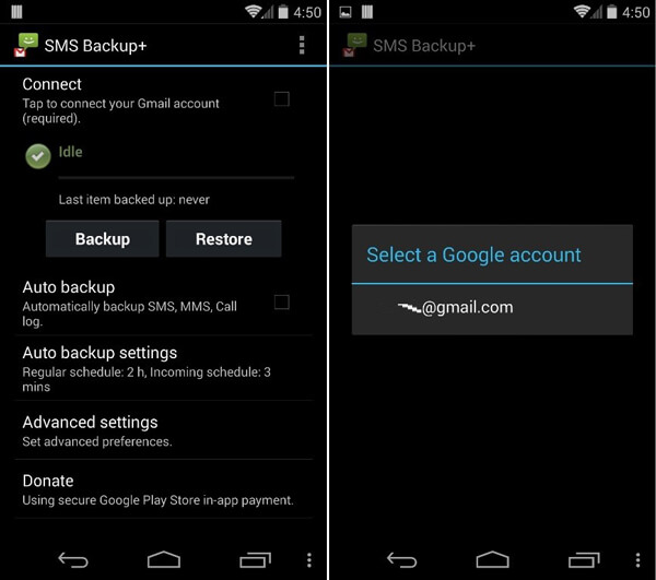 Copia de seguridad automática de SMS de Motorola con cuenta de Gmail conectada