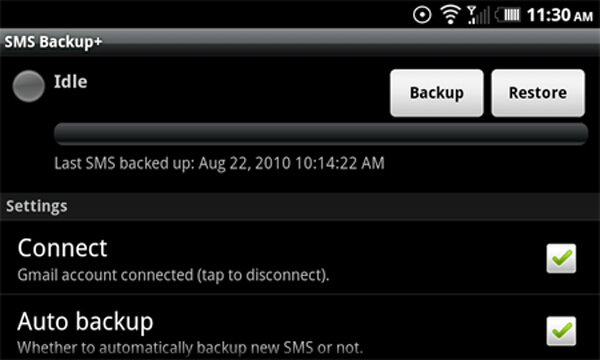 Copia de seguridad y restauración de Motorola SMS con cuenta de Gmail conectada