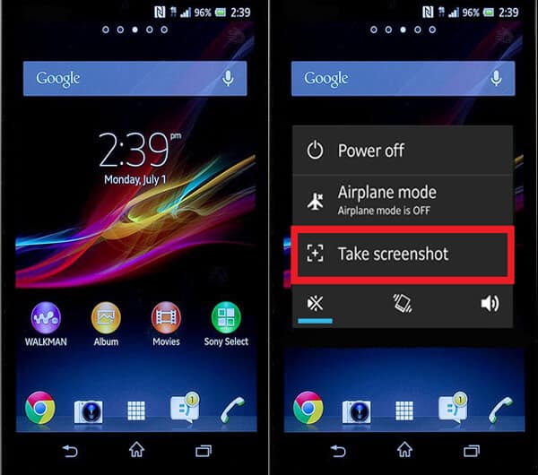 Tomar captura de pantalla en Sony Xperia Z