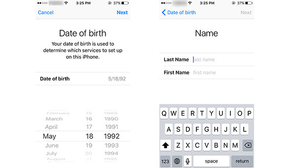 Ingrese la fecha de nacimiento y el nombre para crear una nueva cuenta de iCloud