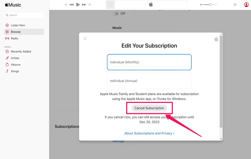 Cancelar suscripción de Apple Music