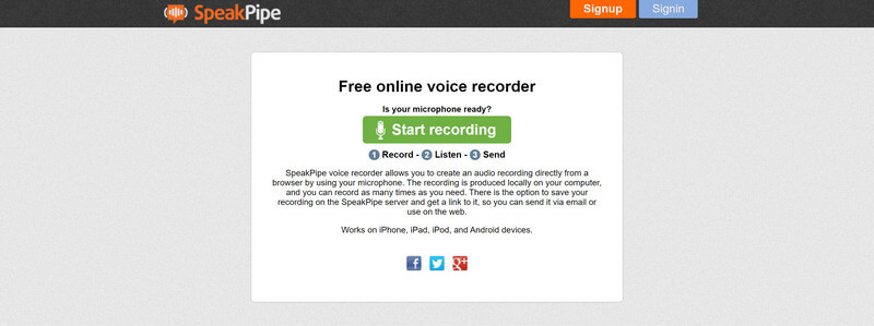 Grabadora de voz en línea gratuita Speakpipe
