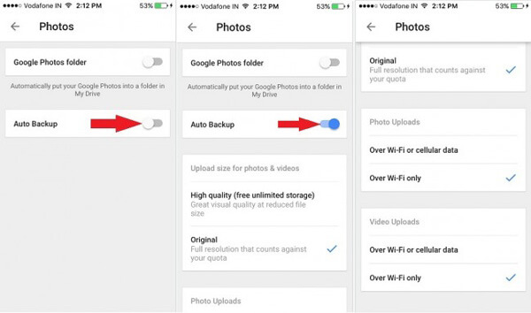 Copia de seguridad automática de fotos de Google Drive