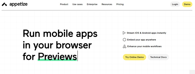 Appetize Reproductor de aplicaciones en línea
