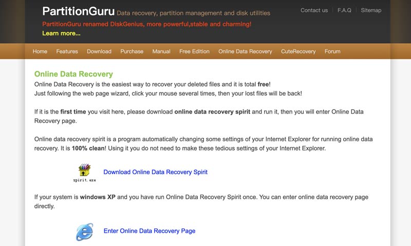 Partitionguru para la recuperación de datos en línea