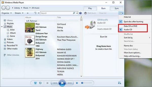 Grabar CD de audio con Windows Media Player