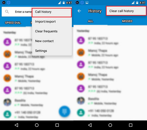 Borrar historial de llamadas en Android