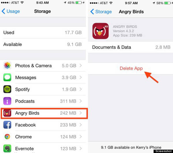 Eliminar aplicaciones de la configuración de almacenamiento del iPhone
