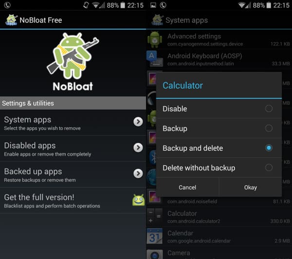 NoBloat Free para desinstalar aplicaciones en Android