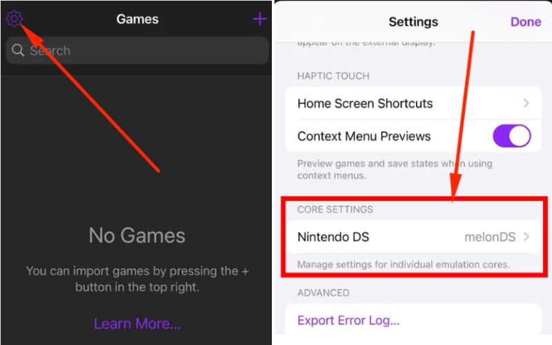Seleccionar núcleo Nintendo DS