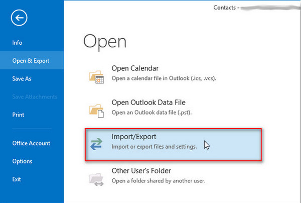 Haga clic en Importar Exportar contactos de Outlook