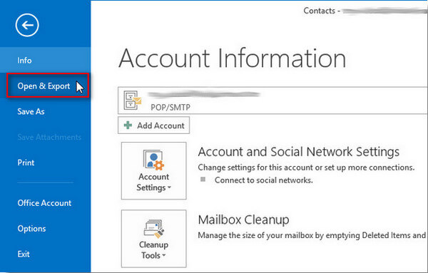 Abrir y exportar contactos de Outlook