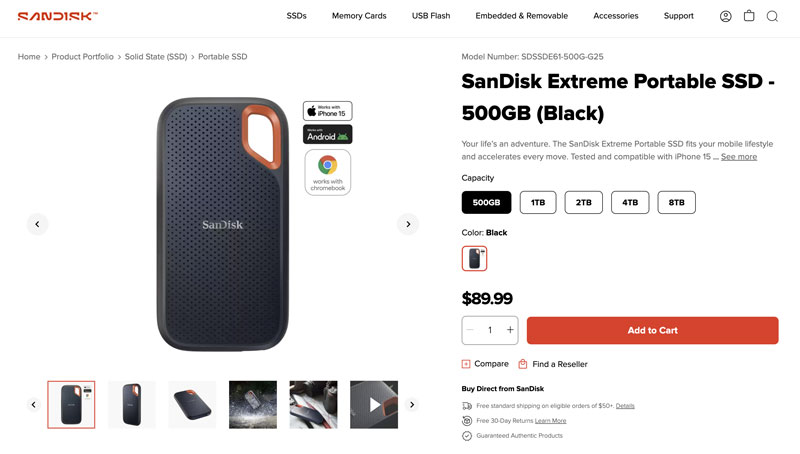 SSD portátil Sandisk Extreme