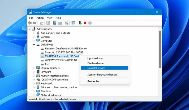 Desinstalar dispositivo para recuperación