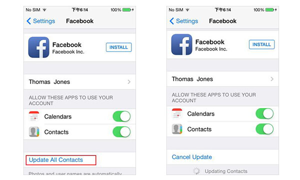 Sincronizar contactos de Facebook para iPhone