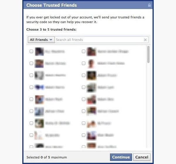 Elige amigos en Facebook