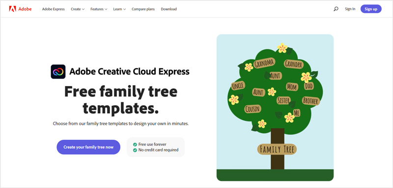 Plantillas gratuitas de árboles genealógicos Adobe Express