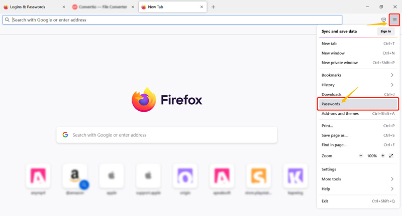 ir al Administrador de contraseñas de Firefox