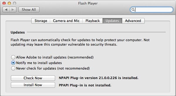 Actualización de Adobe Flash Player en Mac