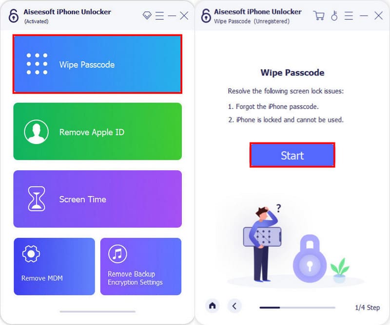 Aiseesoft iPhone Unlocker Borrar código de acceso