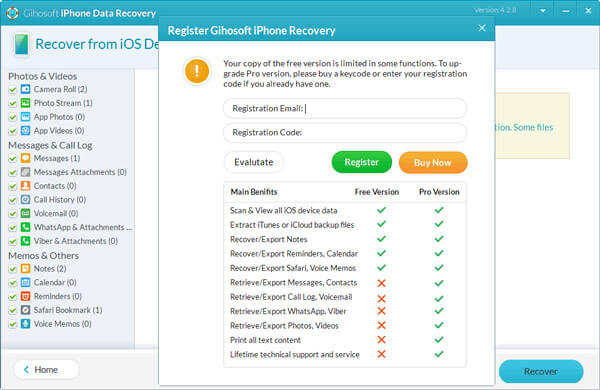 Gihosoft Recuperación gratuita de datos para iPhone