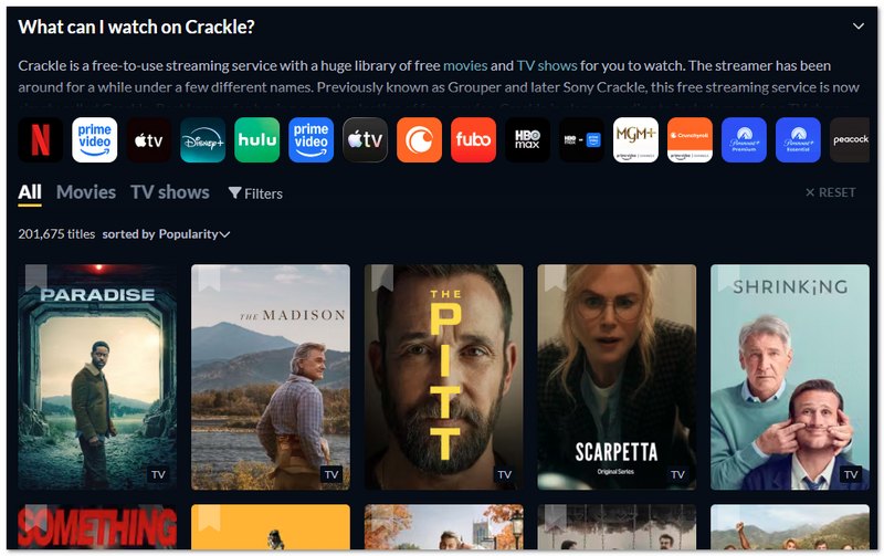 Aplicación gratuita de películas Crackle