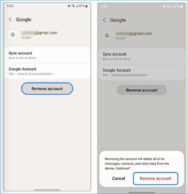 Eliminar la cuenta de Google antes de restablecerla