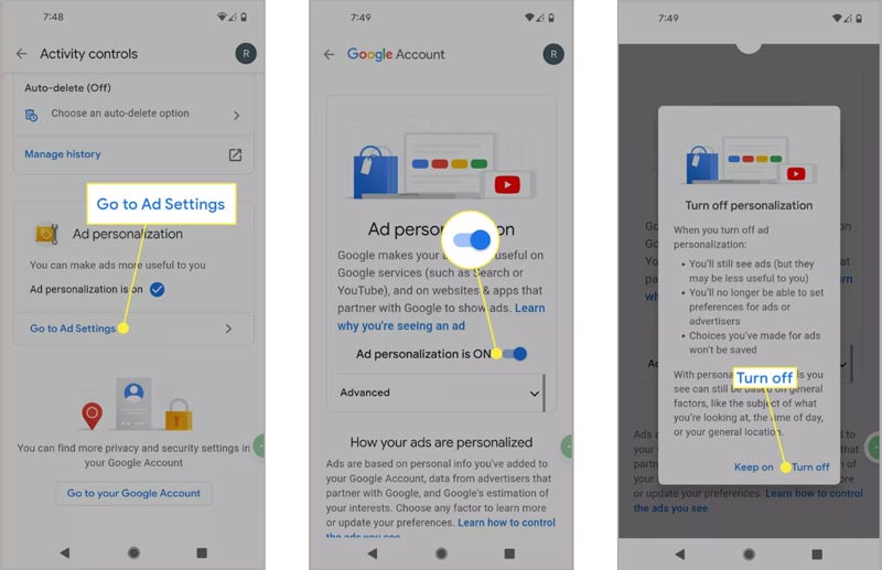 Desactivar la personalización de anuncios de Google