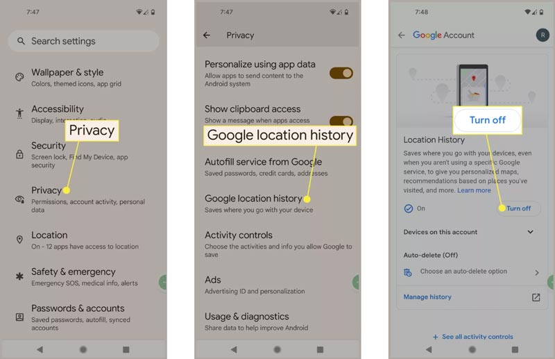 Desactivar el historial de ubicaciones de Google