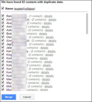 Combinar contactos usando Gmail