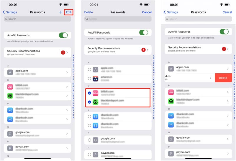 Editar Eliminar contraseñas de llavero de iCloud en iPhone