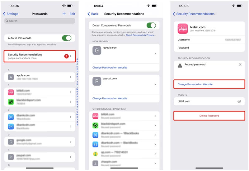 Recomendación de seguridad de contraseñas de llavero de iCloud