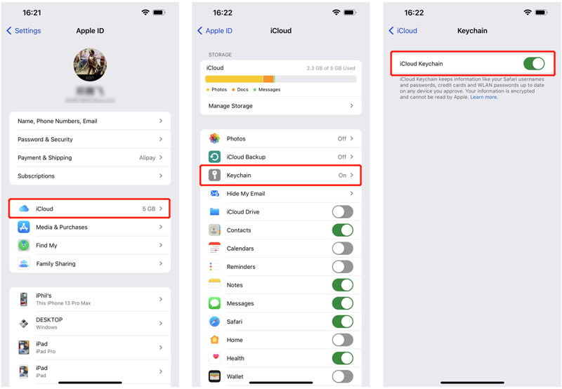 Activar el llavero de iCloud en el iPhone