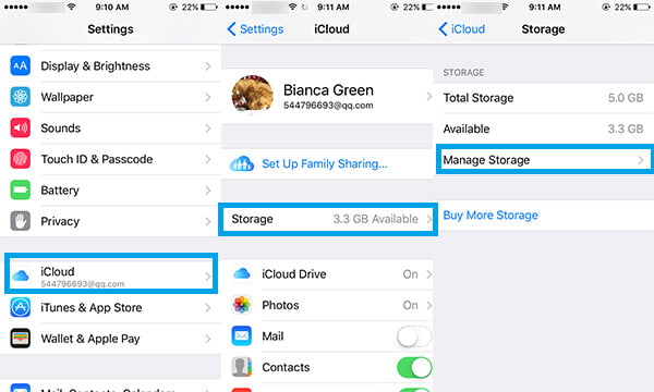 Eliminar fotos de iCloud de la configuración de iPhone ios 9