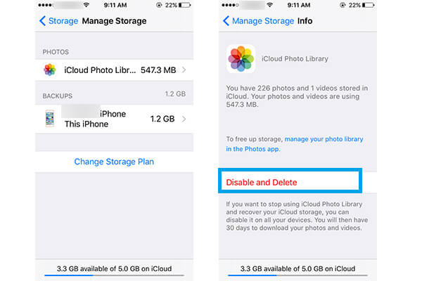 Deshabilitar la biblioteca de fotos de iCloud