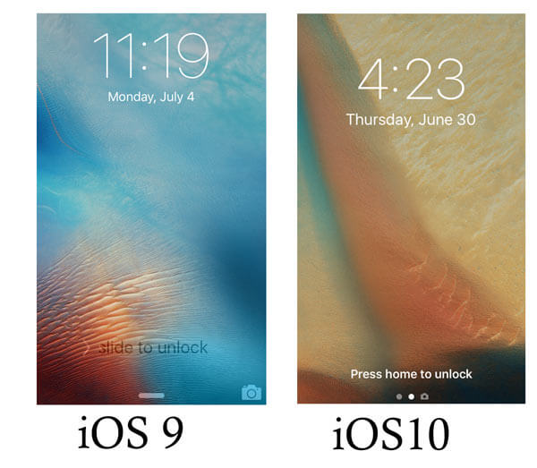 Pantalla de desbloqueo de iOS 10 VS iOS 9