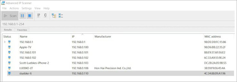 Tablero avanzado de IPScanner